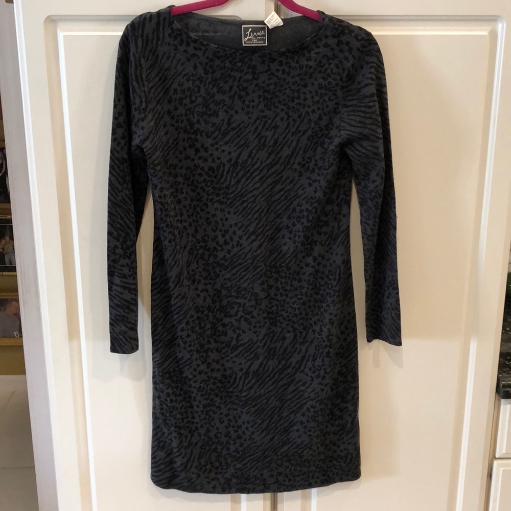 Nina Leonard Black & Gray Leopard Sweater Dress